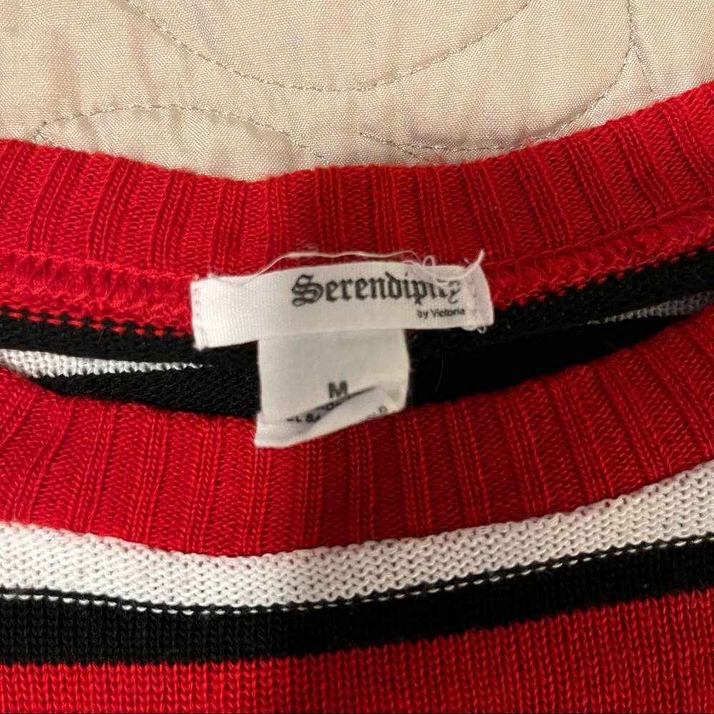 Serendipity Red White Black Striped Cropped  Blokecore Long Sleeve Sweater Sz M - Picture 5 of 5